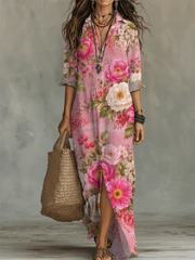 Women's Floral Art Print Casual Long Sleeve Cotton Dress