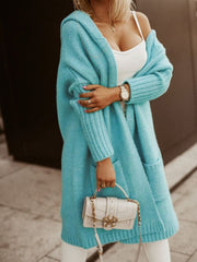 Long Cardigan Lapel Hooded Long Lettered Loose Knitted Jacket