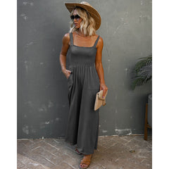 Smocked Pocketed Jumpsuit In Orenge