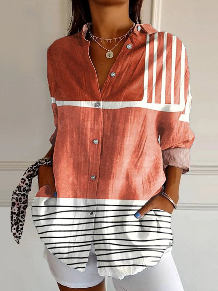 Women's Abstract Geometric  Art Print Casual Cotton Shirt
