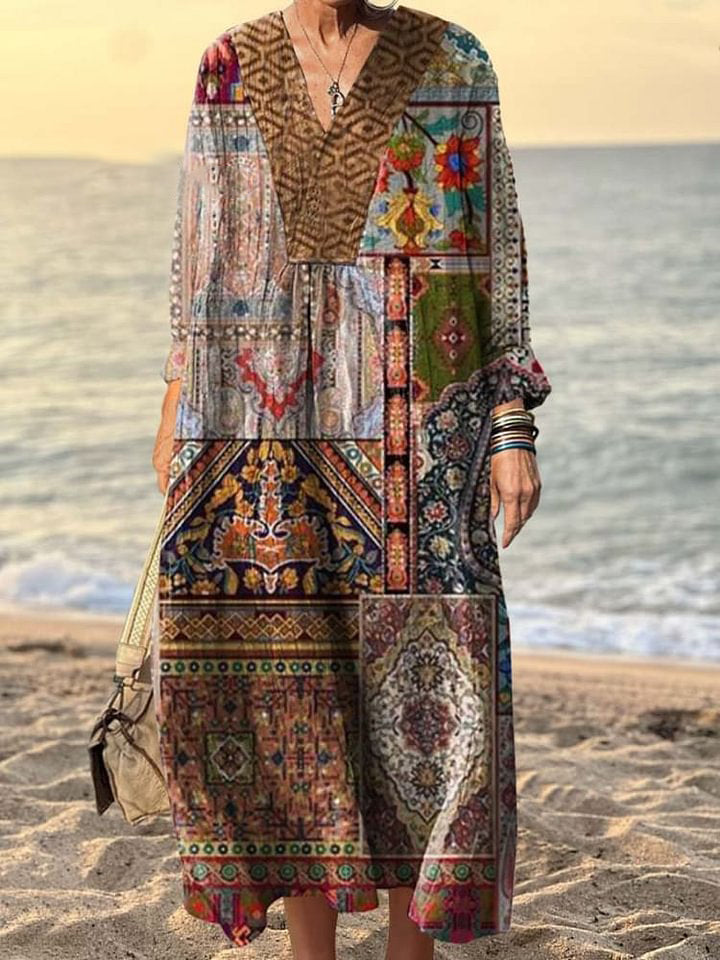 Women's Vintage Floral Art Print Dress