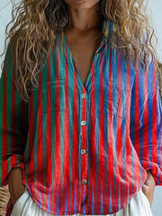 Modern Geometric Pattern Printed Women's Casual Long Sleeve Comfortable Cotton Shirt