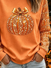 Casual Halloween (pumpkin) Crew Neck Long Sleeve Sweatshirt
