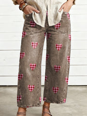 Women's Valentine's Day Heart Art Print Casual Trousers With Pockets