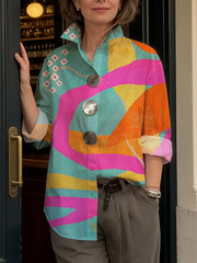 Women's Geometric Print Simple Cotton Shirt