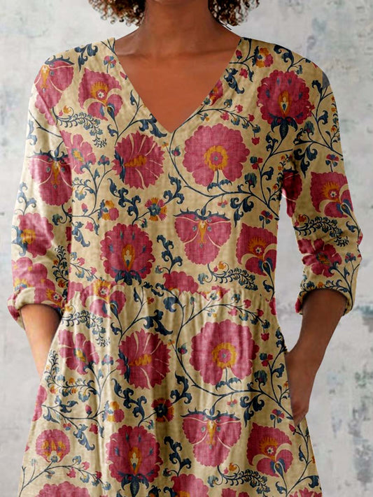 Women's Floral Pattern V-neck Top