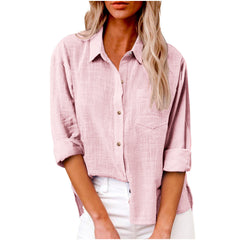 Plain Shirt Collar Long Sleeve Regular Casual Loose Shirt