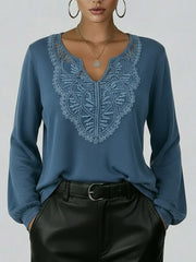 Women's V-neck Long-sleeved Casual Loose Denim Top