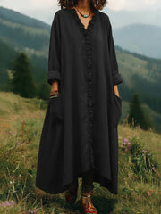 Boho Ruffle-Trim V-Neck High-Low Maxi Dress