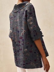 Women's  Floral Art Print Casual Linen V-neck Shirt