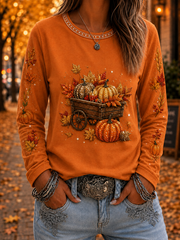 Casual Maple Leaf Crew Neck Long Sleeve T-shirt