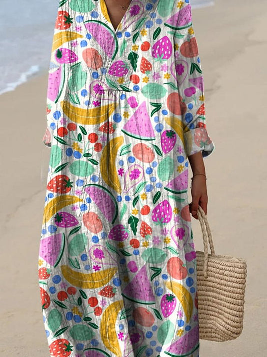Summer Fruit Repeat Pattern Printed Women's Flowy Dress