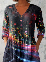 Women's Art Color Dot Print V-Neck  Top