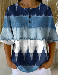 Women's Retro Geometric Patchwork Abstraction Patterns Art Print Casual Waffle Cotton Shirt RM608