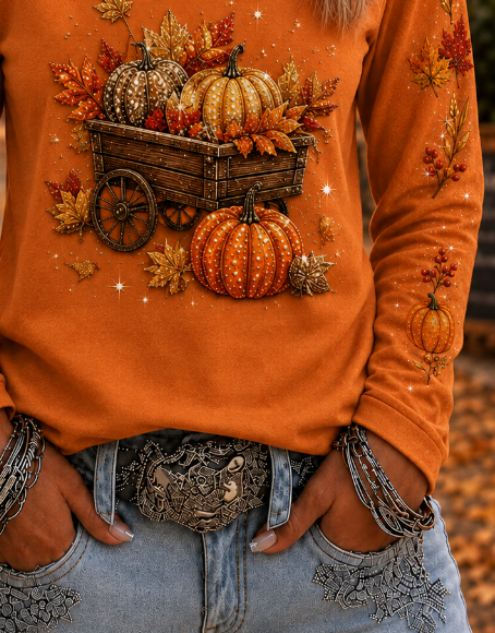 Casual Maple Leaf Crew Neck Long Sleeve T-shirt