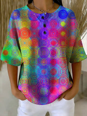 Women's Vintage Geometry Pattern Printed Casual Cotton Waffle Knit Sweatshirt