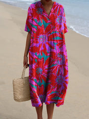 Vibrant African Daisy Pattern Printed Women's Flowy Dress