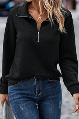Quilted Black Half Zipper Sweatshirt