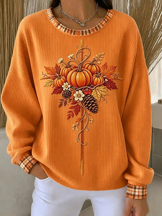 Casual Plaid Crew Neck Long Sleeve Sweatshirt