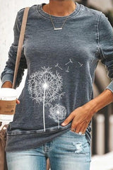 Dandelion Print Crew Neck Long Sleeves Sweatshirt