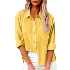 Plain Shirt Collar Long Sleeve Regular Casual Loose Shirt
