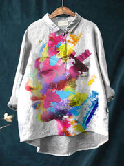 Women's Face Graffiti Casual Cotton Linen Shirt