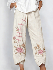 Women Floral Capris Pants Vintage Summer Trousers