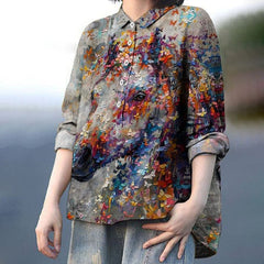Women's Horse Art Print Casual Cotton And Linen Shirt