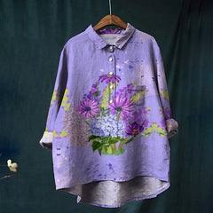 Women's Floral Print Casual Linen Shirt