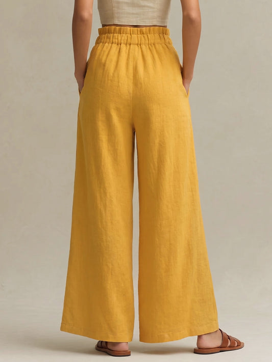 Women's Solid-color High-waisted Loose-fit Cotton-linen Wide-leg Pants