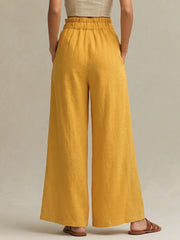 Women's Solid-color High-waisted Loose-fit Cotton-linen Wide-leg Pants