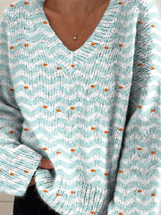 Watercolor Petite Goldfish Pattern Printed Women's Casual V-Neck Pullover Knit