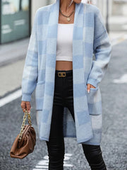 Loose Plaid Color Block Knitted Cardigan Sweater