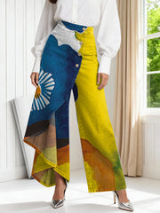 Women's Vintage Flower Patterns Print High-waisted Relaxed Fit Wide-leg Jeans With A Stylish Design