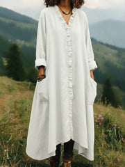 Boho Ruffle-Trim V-Neck High-Low Maxi Dress