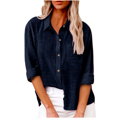 Plain Shirt Collar Long Sleeve Regular Casual Loose Shirt