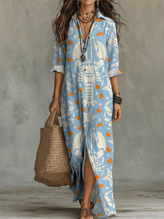 Women's Lobster Art Printed Casual Long Dress