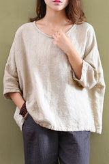 Solid Color Casual Round Neck 3/4 Sleeves Blouse