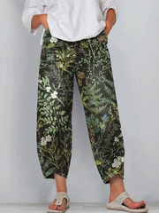 Women's Vintage Floral Pattern Art Print Casual  Denim Pants