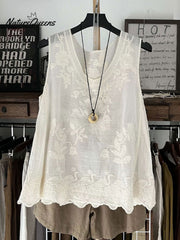 Women's Vintage Lace Sleeveless Cotton And Linen Vest Top
