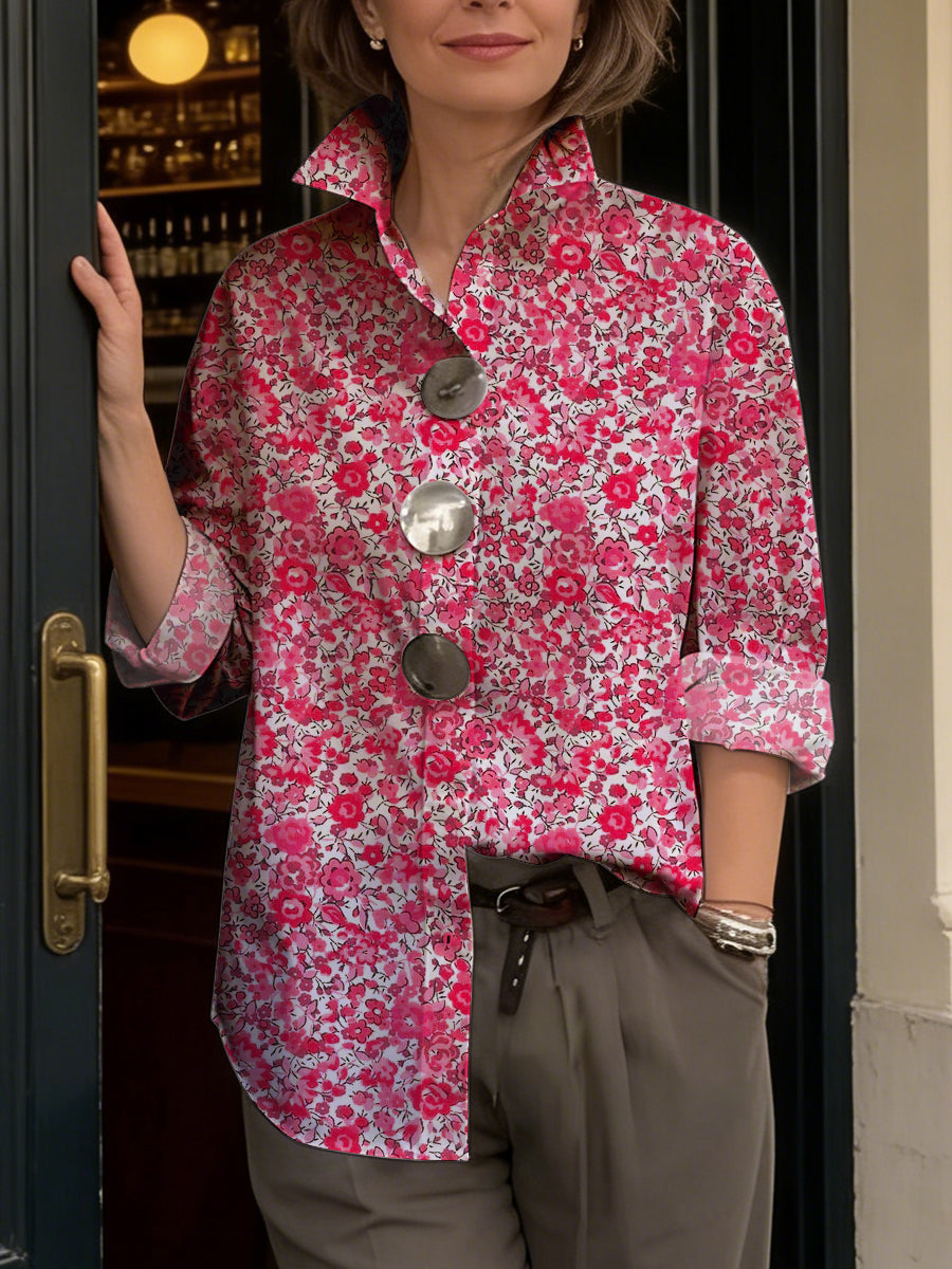 Women's Flower Print Simple Cotton Shirt