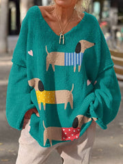 Women's Dog Art Print  Casual Pullover Sweater