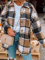 Large Plaid Shirt Women's Woolen Coat