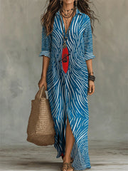 Women's Boat Stripes Pattern-printed Casual Long Dress