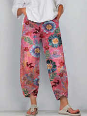 Women's Vintage Floral Pattern Art Print Casual  Denim Pants