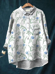 Women's  Floral Art Print Casual Cotton And Linen Shirt