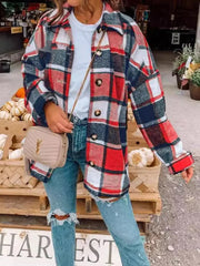 Large Plaid Shirt Women's Woolen Coat