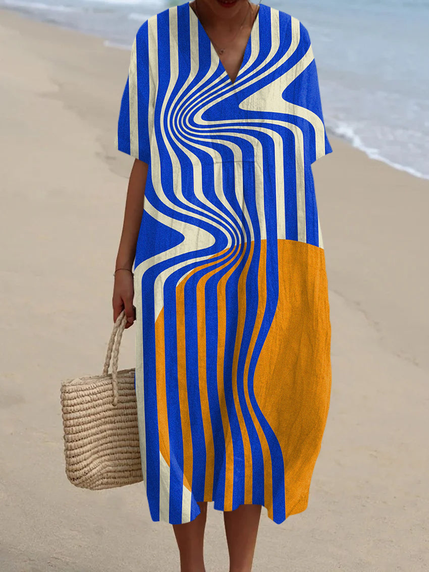 Vintage Abstract Art Print Simple Midi Dress