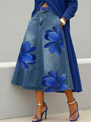 🔥Buy 3 Get 1 FREE – Code: 4FREE | Casual Artistic Floral-print A-line Denim Skirt