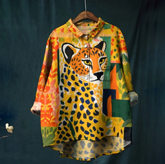 Leopard Print Orange & Green Geometric Shirt